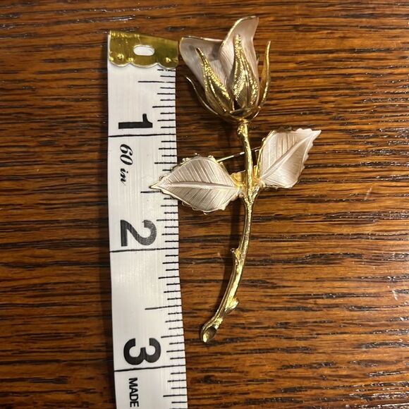 Vintage Two Tone Silver Gold Tone Rose Brooch - Picture 12 of 12